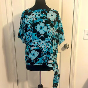 Michael Kors Side Tie Blue Floral Blouse Size XS